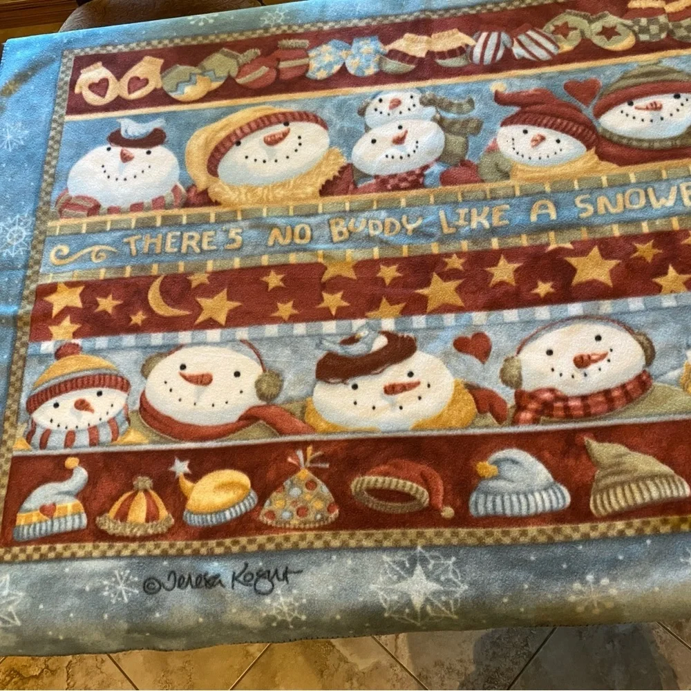 Teresa Kogut Snowman Christmas Throw Blanket “There’s No Buddy Like A Snowbuddy”
